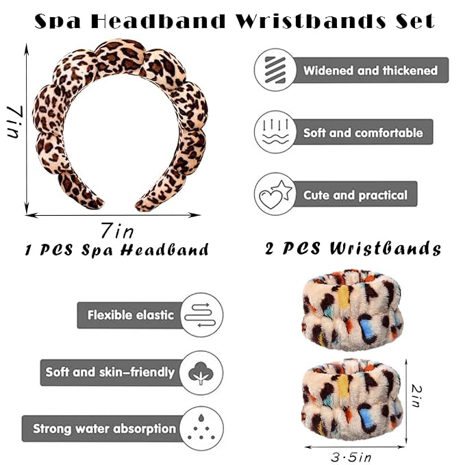 Spa Headbands for Washing Face Wristband Set Sponge Makeup Skincare Headband - Image 2
