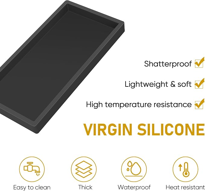 Silicone Bathroom Tray, Shatterproof Small Black Bathroom Tray, High-Grade - Image 4