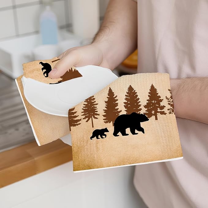 3PCS Wild Animal Deer Moose Bear Forest Camping Kitchen Towel - Image 3