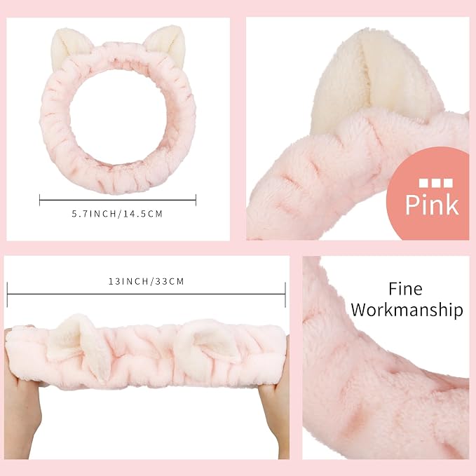 Huachi 2 Packs Cute Cat Ears Spa Headband - Image 2
