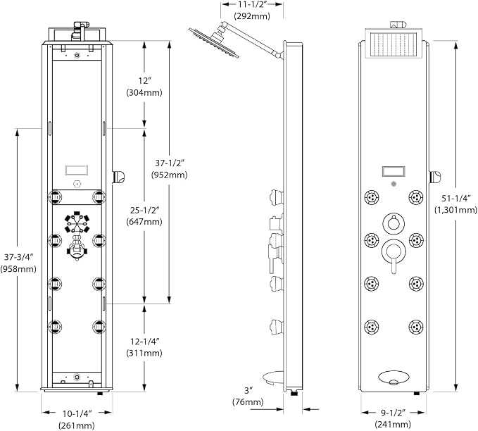Blue Ocean 52" Aluminum SPA392B Shower Panel Tower System - Image 8