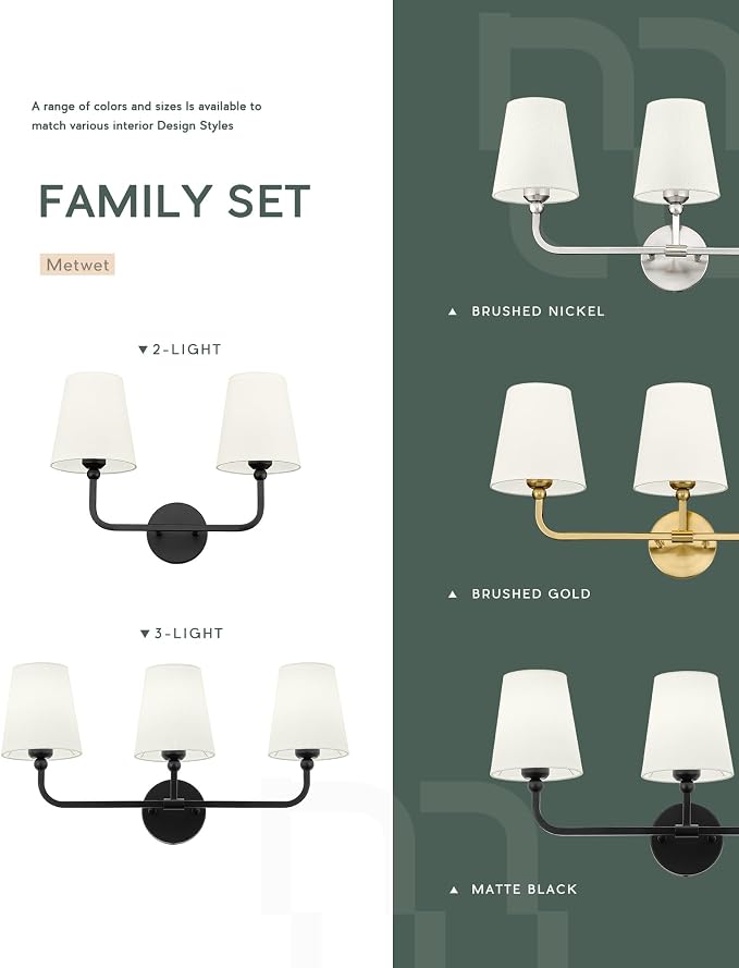 2-Light Bathroom Light Fixtures, Matte Black Vanity Lights, Double Wall Sconce - Image 7