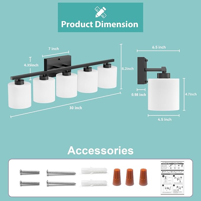 Honesorn 5-Light Vanity Lights, Matte Black - Image 6