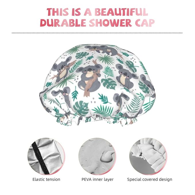 Funny Koala Shower Cap For Women Reusable Waterproof Double Layers Bath Cap - Image 4