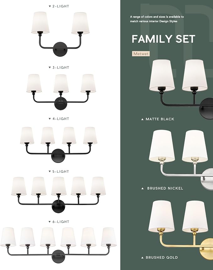 Bathroom Light Fixtures, 4 Light Matte Black Vanity Lights - Image 7