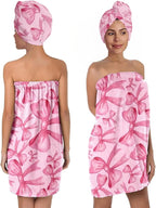 Pink Bow Bath Wrap with Hair Drying Cap – Soft Microfiber Quick Dry Shower by QIULIBMH