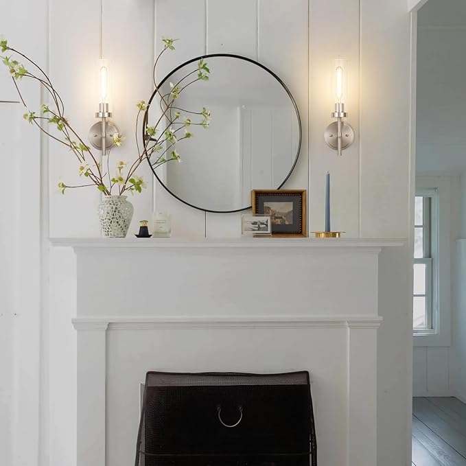 SANTOSTOCK Brushed Nickel Hardwired Wall Sconces Set of 2, Modern Bathroom - Image 3