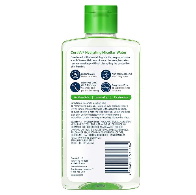 CeraVe Micellar Water, Hydrating Facial Cleanser & Eye Makeup Remover - Image 6