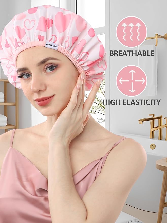 Years calm Shower Caps for Women Reusable Waterproof, Double Layer Waterproof - Image 6