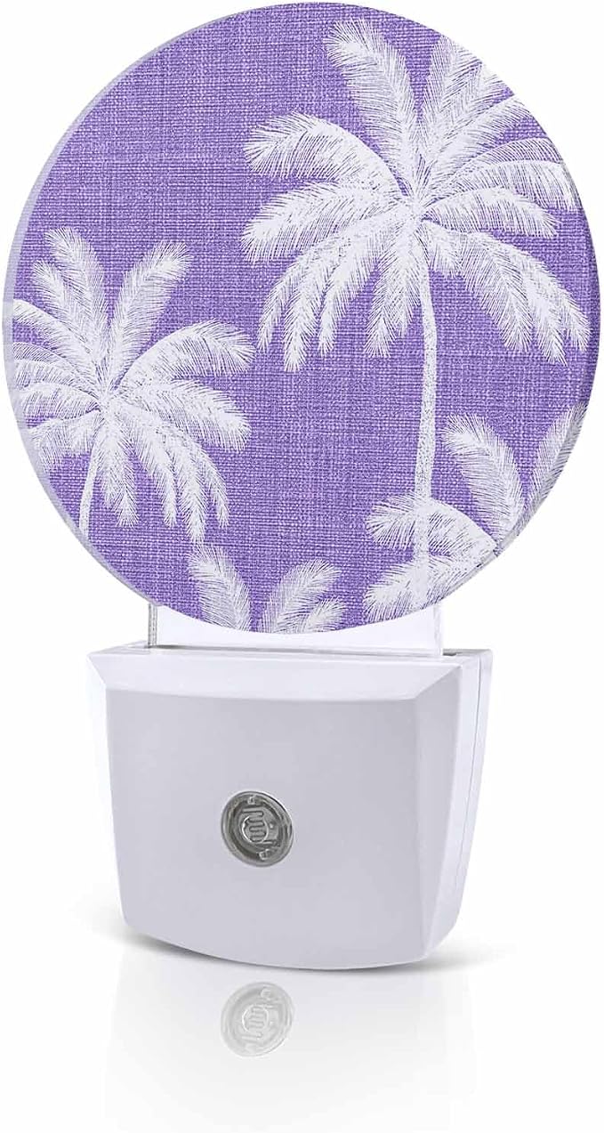 Night Lights Auto Sensor Tropical Palm Trees Night Light Purple Linen Coastal by Home+L6