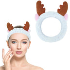 Jowmoy Cute blue antlers Headband Frog Eye Elastic to Wash Face - Image 8