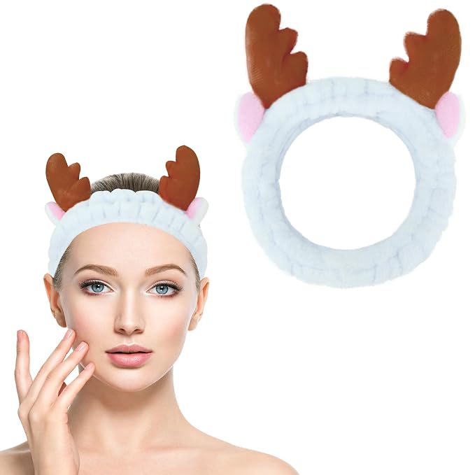 Jowmoy Cute blue antlers Headband Frog Eye Elastic to Wash Face - Image 8