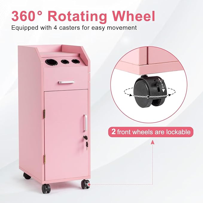 Modern Styling Station Cart for Hair Stylist, Wooden Hair Salon Station Storage - Image 6
