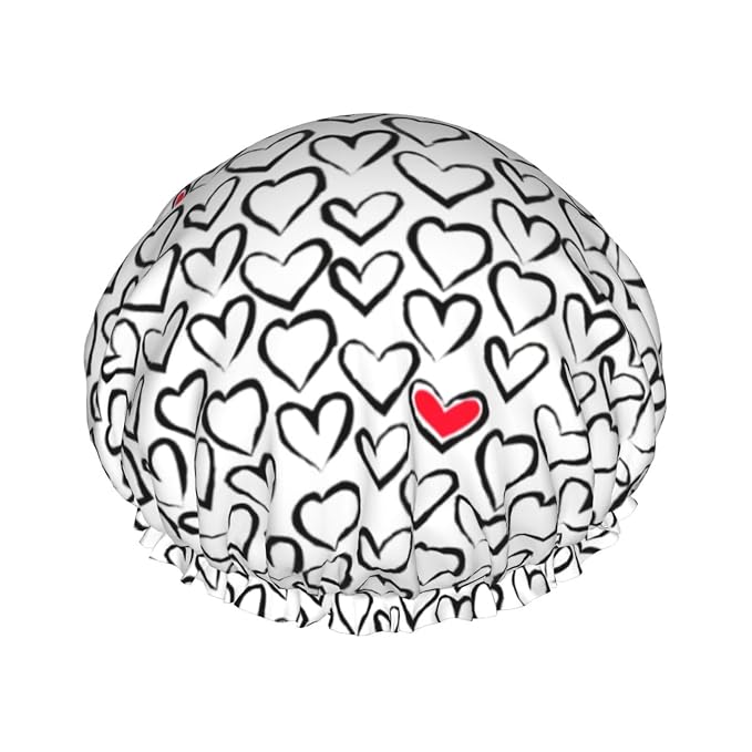 Love Hearts Shower Cap For Women Reusable Waterproof Double Layers Bath Cap by YUZEKABZ