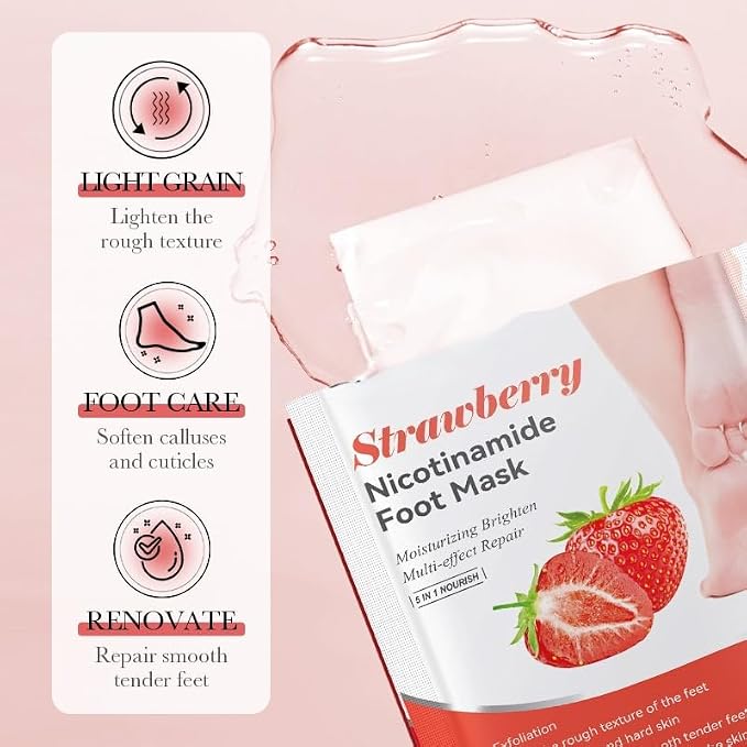 6-Pack Strawberry Nicotinamide Hand & Foot Mask - Image 5