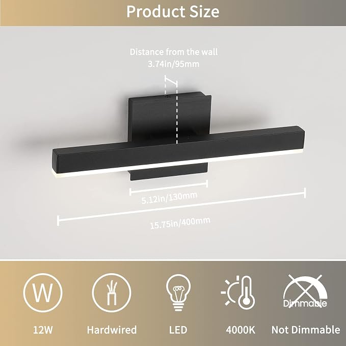 Joossnwell LED Bathroom Vanity Lighting Fixture Modern Bath Light Bar 15.75inch - Image 6