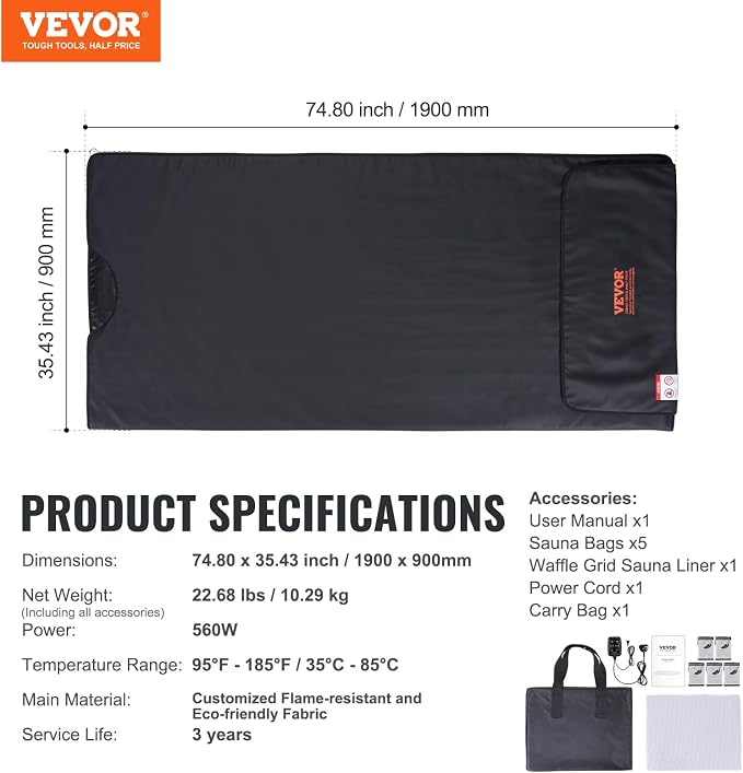 VEVOR Sauna Blanket for Detoxification, Portable Far Infrared Sauna for Home - Image 7
