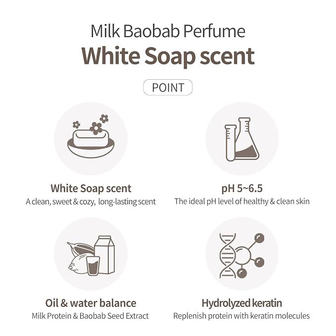 Milk Baobab Hydrating Shampoo, Nourishing Korean Hair Care, Long-Lasting White - Image 7