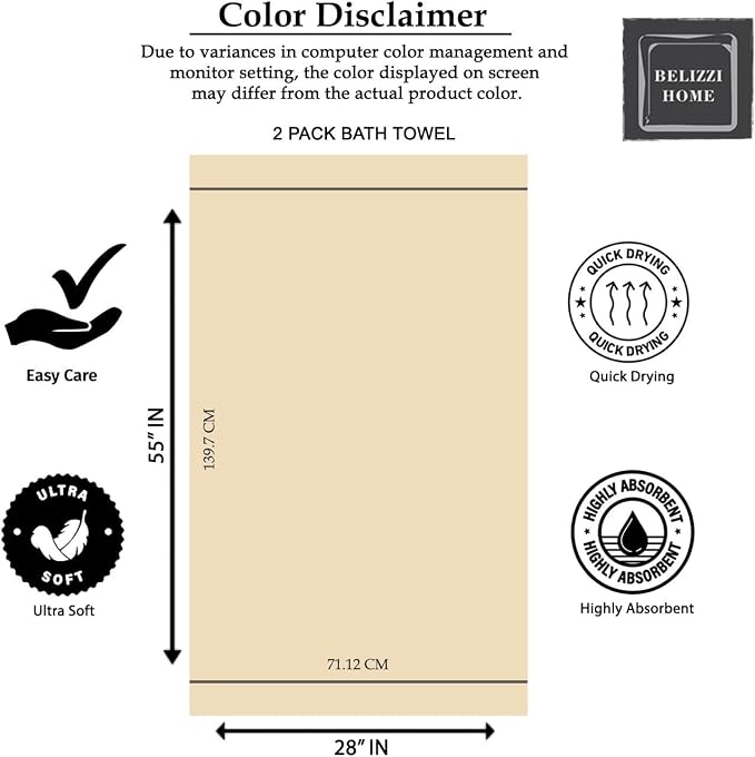 Elvana Home Cotton 2 Pack Oversized Bath Towel Set 28x55 inches, Large Bath - Image 7