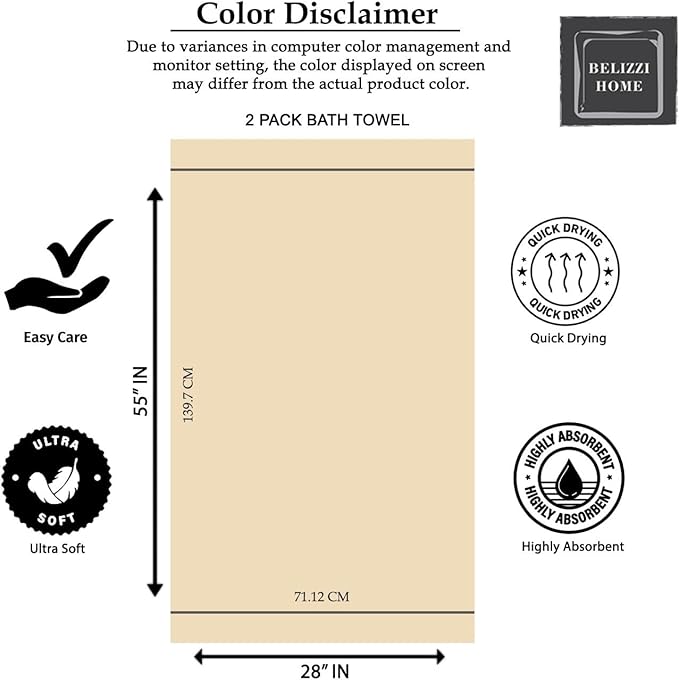 Elvana Home Cotton 2 Pack Oversized Bath Towel Set 28x55 inches, Large Bath - Image 7