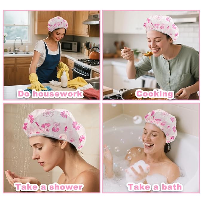 18Pcs Plastic Shower Caps for Women Waterproof Bath Caps Bathing Hair Cap - Image 7