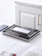 Jewelry Holder Ceramic Trinket Tray Rectangte Vanity Makeup Mirror Tray Silvery - Image 8