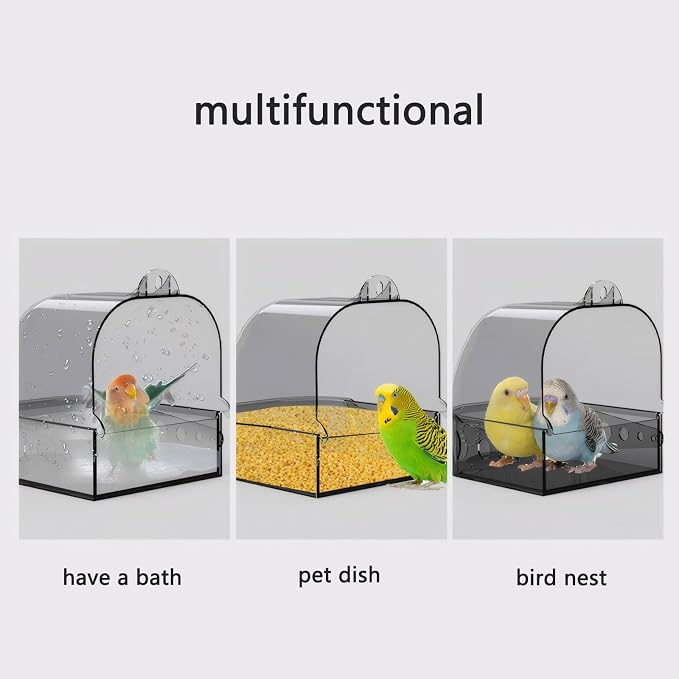 Bird Bath for Cage with Pull-Out Drawer, No-Mess Enclosed Tub for Budgie - Image 4