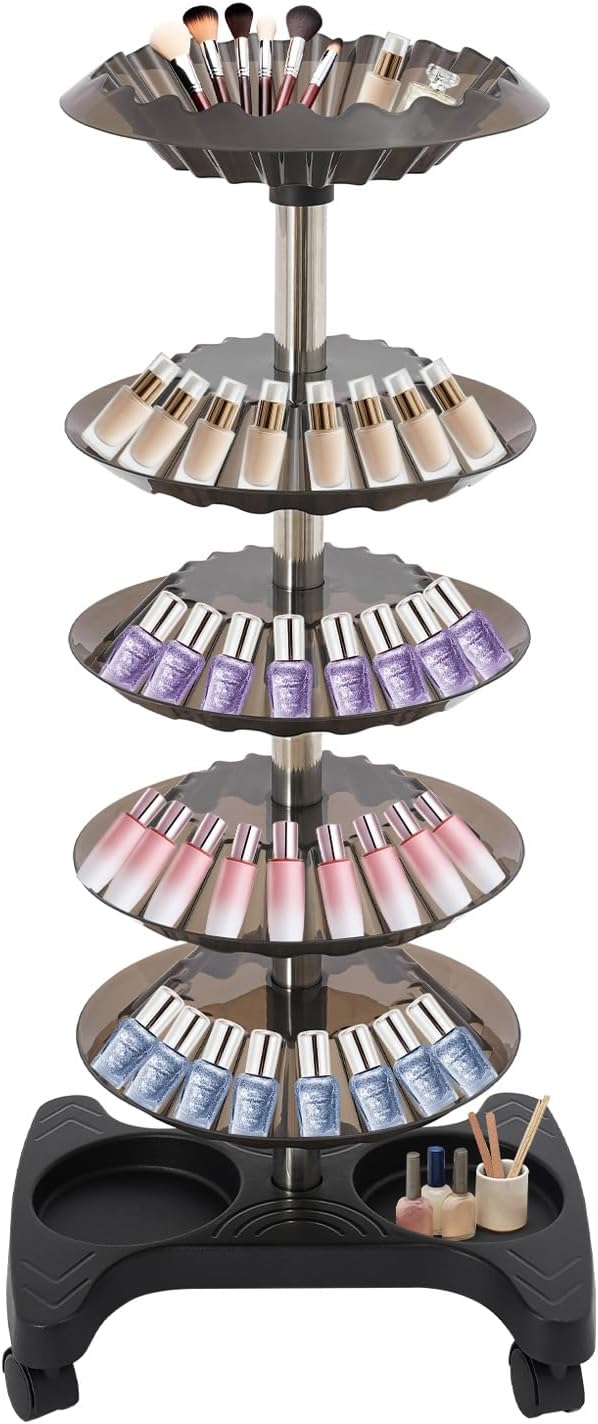 Nail Polish Trolley Organizer, 5 Tiers 360° Rotating Tray Nail Polish Spinning by AngelcityCC