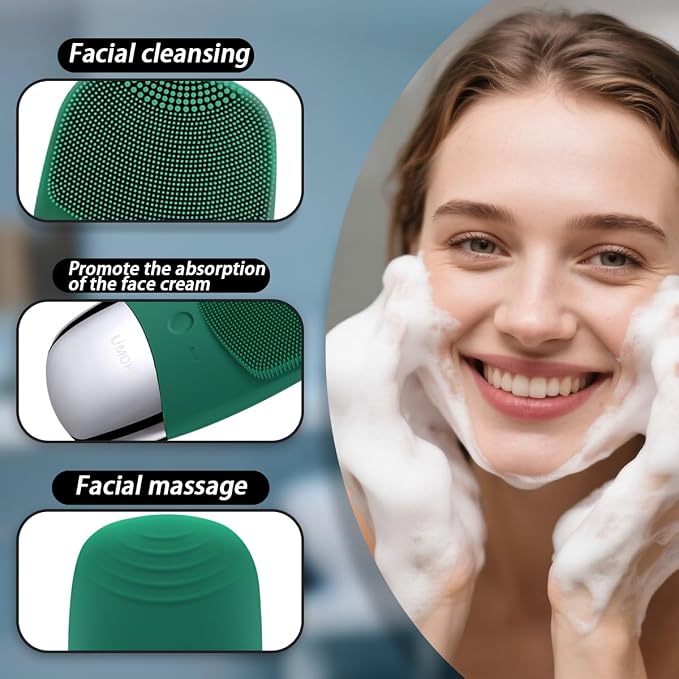 Facial Cleansing Brush, 3-in-1 Electric Silicone Face Scrubber, Vibrating - Image 3
