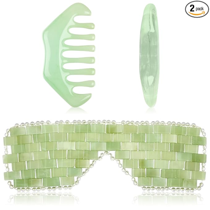Hercicy 2 Pcs Jade Eye Mask and Hair Comb Set Green Jade Stone Eye Mask White by Hercicy