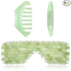 Hercicy 2 Pcs Jade Eye Mask and Hair Comb Set Green Jade Stone Eye Mask White by Hercicy
