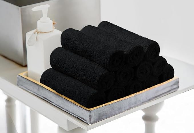 Avalon Towels Cotton Washcloths 24-Pack – 12 x 12 Inch Black Super Soft & - Image 4