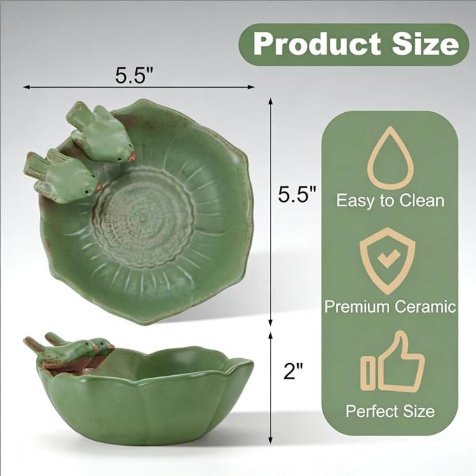 2 Pack Ceramic Bird Bath for Outdoors, 5.5" Ground Birds Bath Bowl for Outside - Image 2