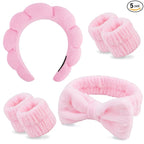 Chanaco Spa Wristband and Pink Puffy Sponge Makeup Headband Set by Chanaco