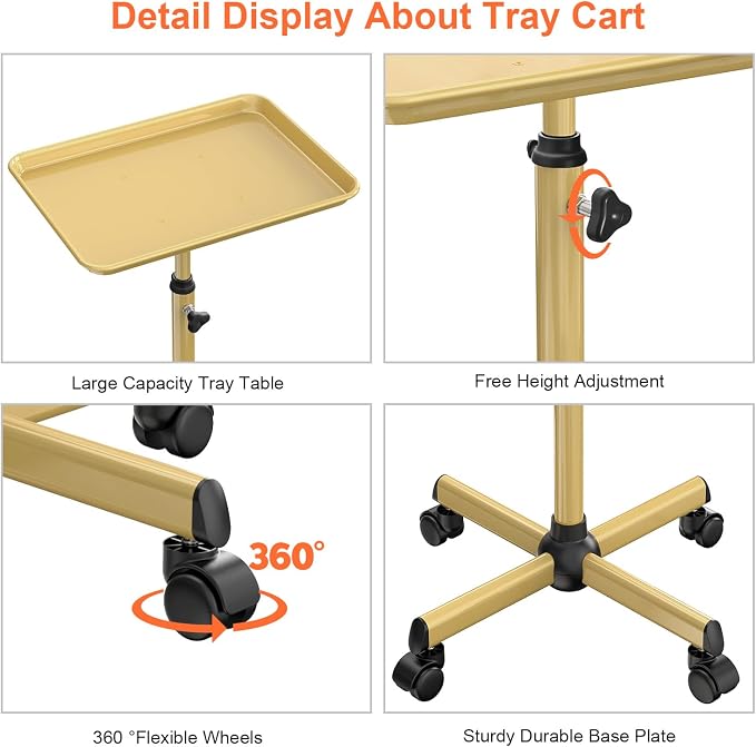 Salon Tray Cart Tattoo Tray Rolling Cart, Service Rolling Tray, Height - Image 3