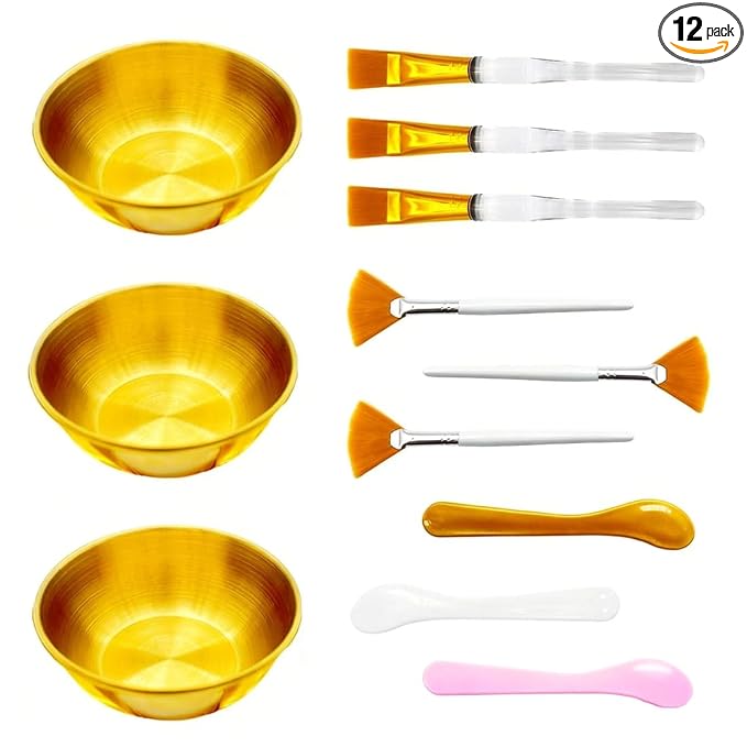 12Pcs Esthetician Facial Supplies 3 Gold Facial Bowls 3 Mud Mask Applicators 3 by Unknown