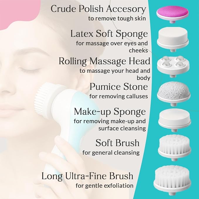 Facial Cleansing Brush Face Scrubber, 7-in-1 Electric Spin Cleanser Brushes - Image 3
