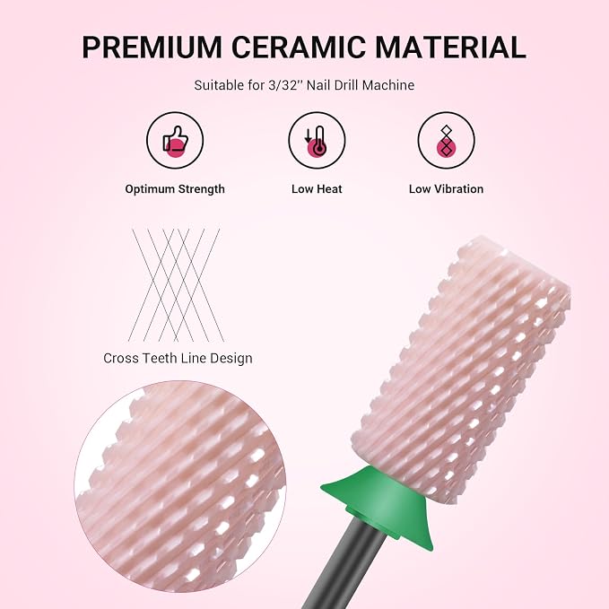 MelodySusie Ceramic Nail Drill Bits, 3/32'' Chamfer Flat Top Large Barrel Bits - Image 2