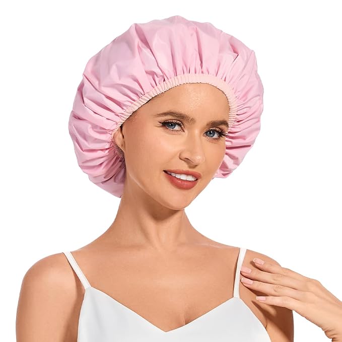 Shower Cap for Women Waterproof Reusable, Large Shower Cap Non-Slip by KAFTERI