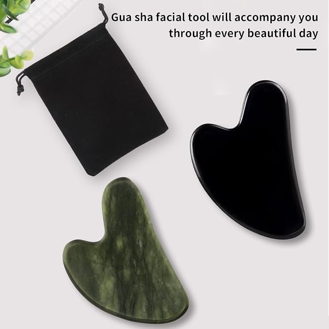 Gua Sha Facial Tools 2 Pack, Natural Jade Guasha Tool - Image 6