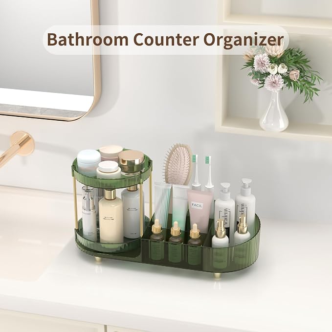 360 Rotating Makeup Organizer for Vanity, 2 Small Trays & 5 Compartments for - Image 4