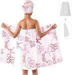 Pink Bow Bath Wrap with Hair Drying Cap – Microfiber Quick Dry Shower Skirt and - Image 2