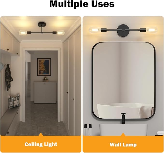 FadimiKoo 2-Light Black Bathroom Light Fixtures, Modern Wall Sconces Lighting - Image 4