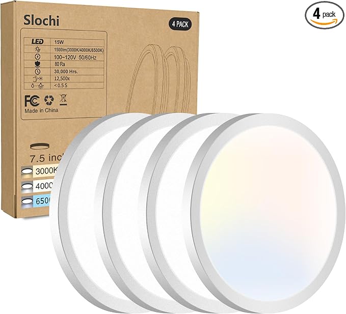 4PACK LED Flush Mount Ceiling Light Fixture, 3000K-4000K-6500K & 100W by CeilingLights