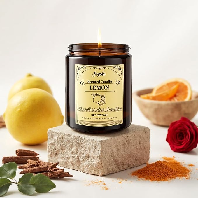 Lemon Scented Candles, 7oz Soy Wax Candle, Long Lasting Aromatherapy Jar Candle - Image 4
