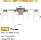 4-Light Bathroom Light Fixtures, Modern Vanity Lights, Brushed Nickel Metal - Image 2