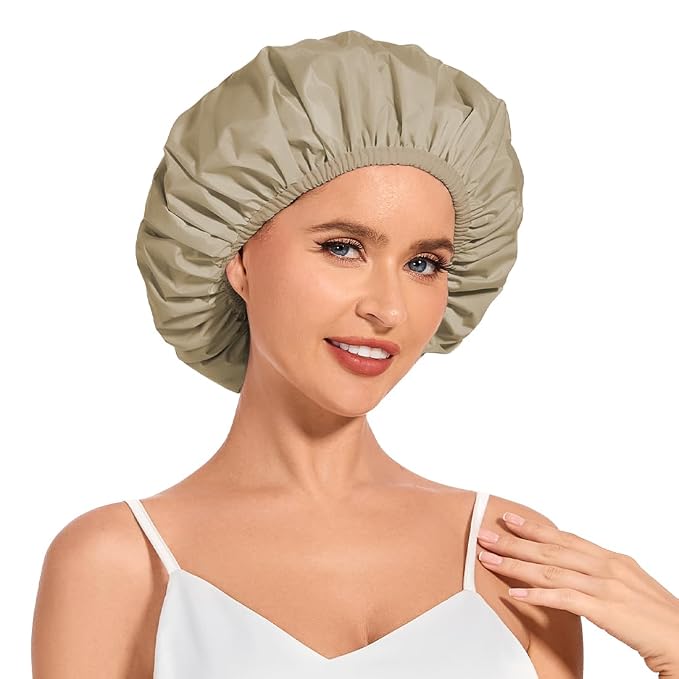 Shower Cap for Women Waterproof Reusable, Large Shower Cap Non-Slip by KAFTERI