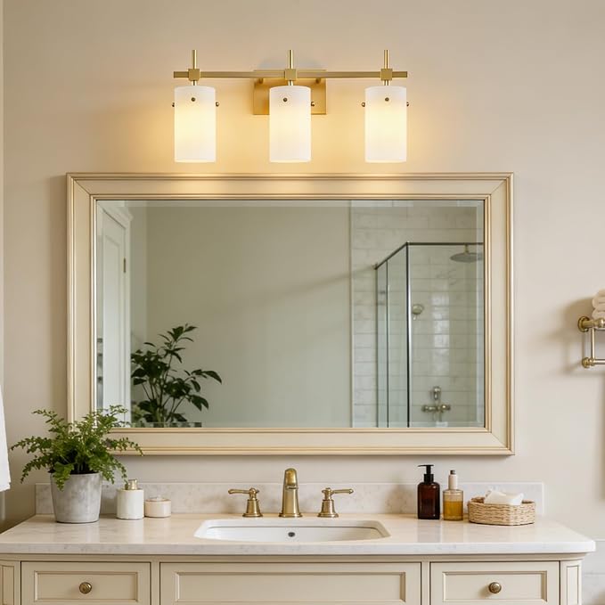 SOLFART 3-Light Bathroom Vanity Light, Modern Brushed Gold Wall Lights - Image 2