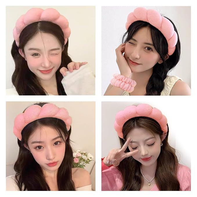 Spa Headbands for Washing Face Wristband Set Sponge Makeup Skincare Headband - Image 4