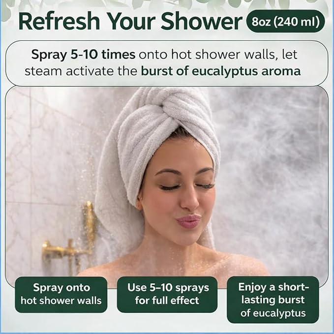 Eucalyptus Shower Spray 8oz – Aromatherapy Shower Mist, Spa and Sauna Inspired - Image 2